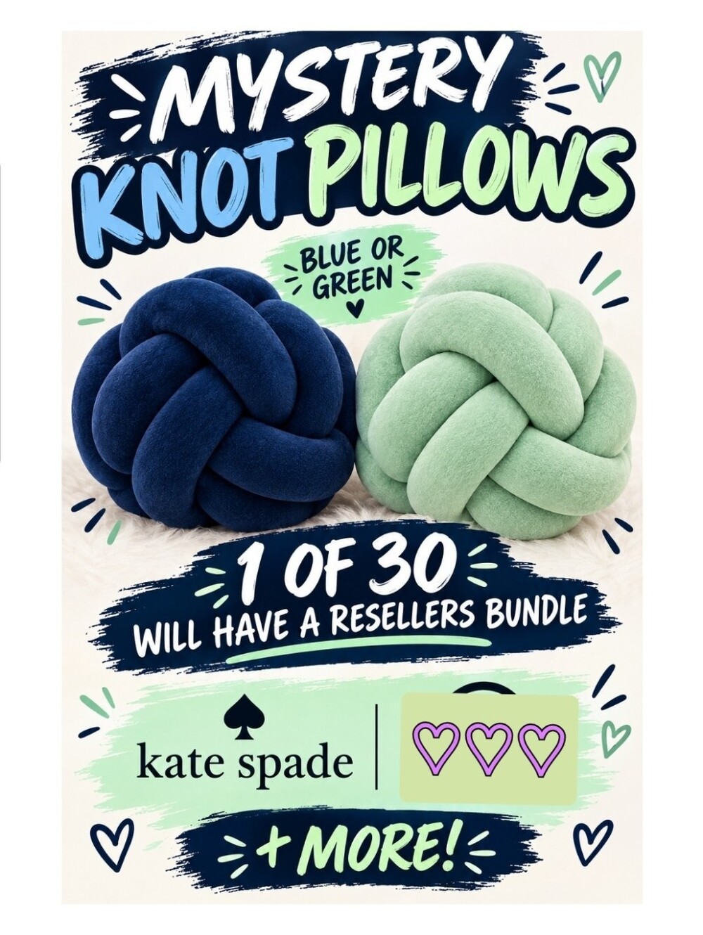 Bundle Of 2 Mystery 10in Knot Pillow - Blue or Green